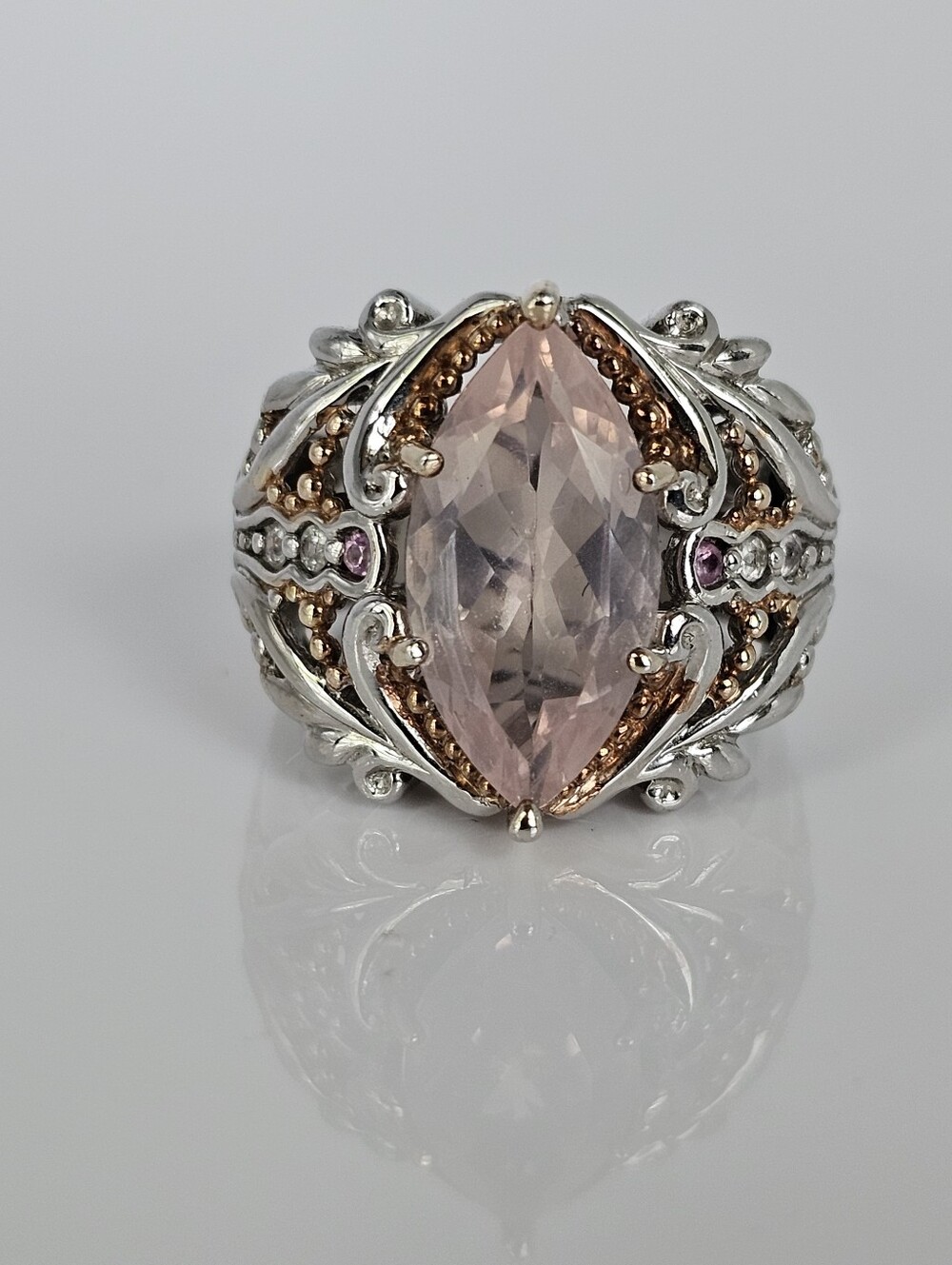 Retired Morganite & Pink Sapphire Ring Palladium Sterling Silver 18K Size 7! - Picture 9 of 9